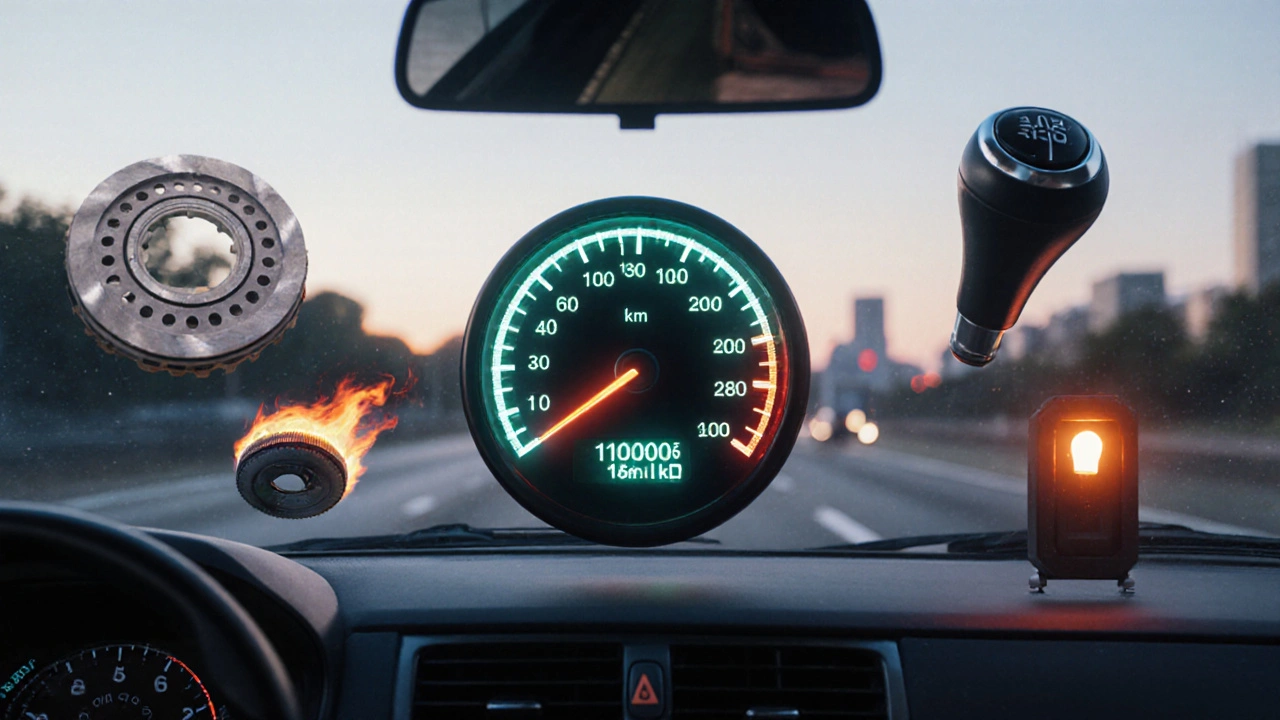 Automobil s počtem kilometrů 110 000 a příznaky opotřebení spojky.