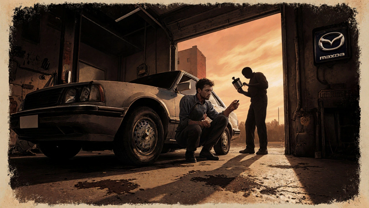 Driver checking odometer with warning symbol of clogged fuel filter.