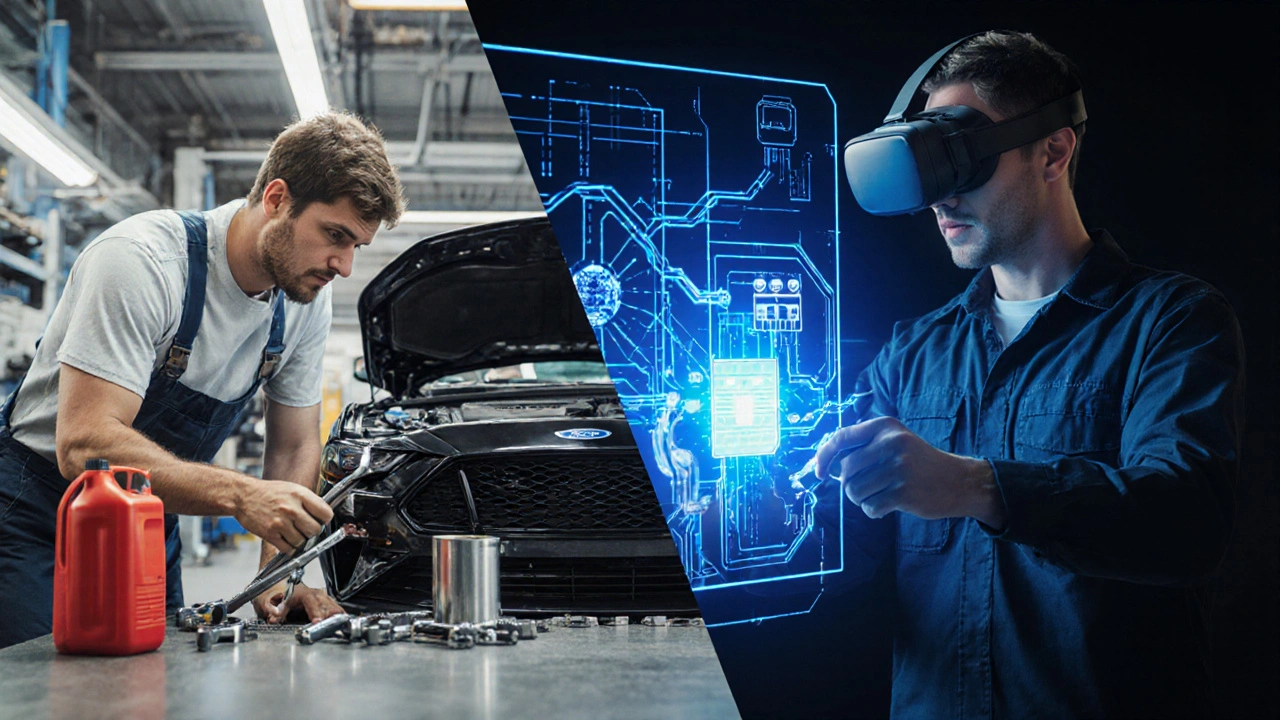 Evoluce automechanika: tradiční nástroje a digitální technologie.