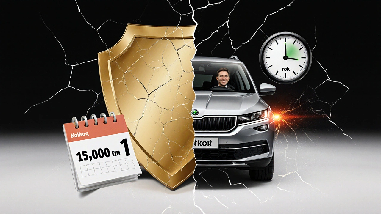 Konceptuální obrázek auta Škoda s ochranným štítem proti důsledkům zanedbávání servisu.