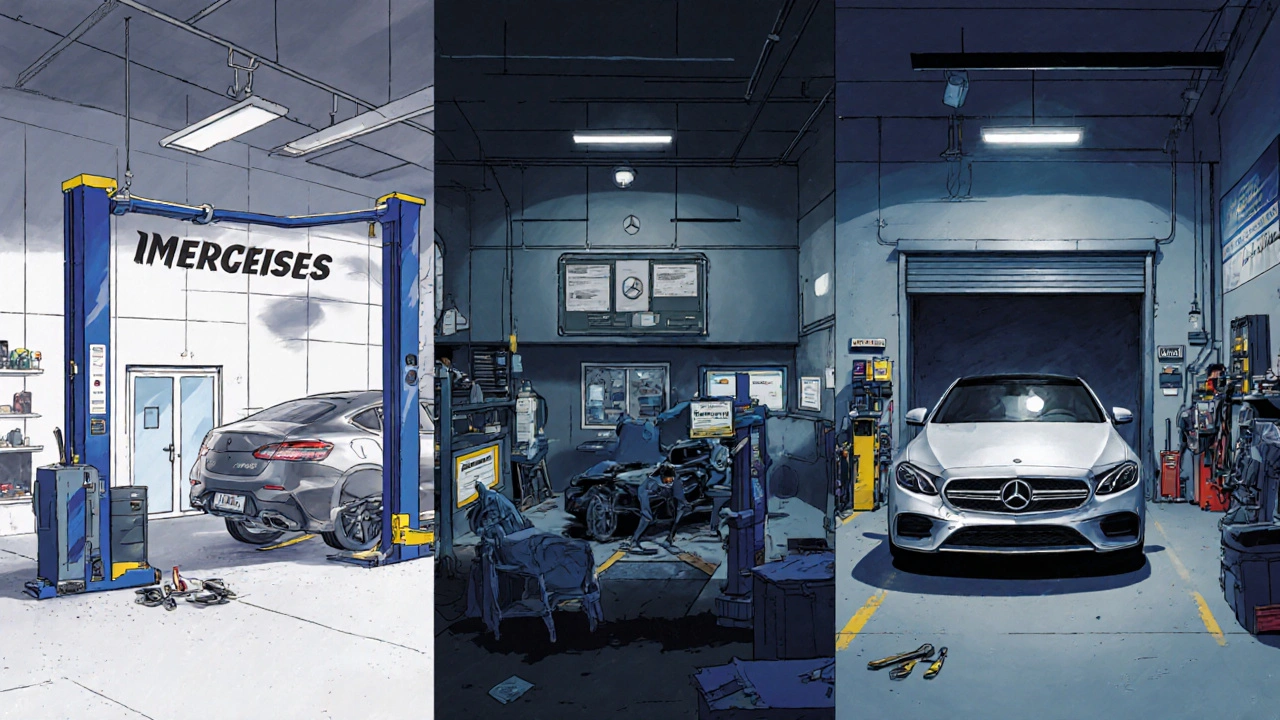 Tři typy servisů pro Mercedes: oficiální distributor, specializovaný servis a domácí garáž.