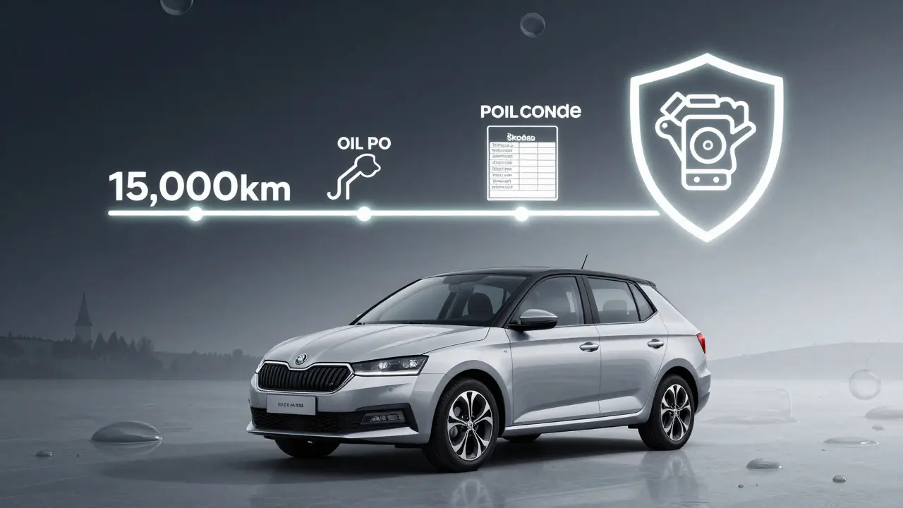 Časová osa ochrany motoru Škody přes pravidelnou výměnu oleje.