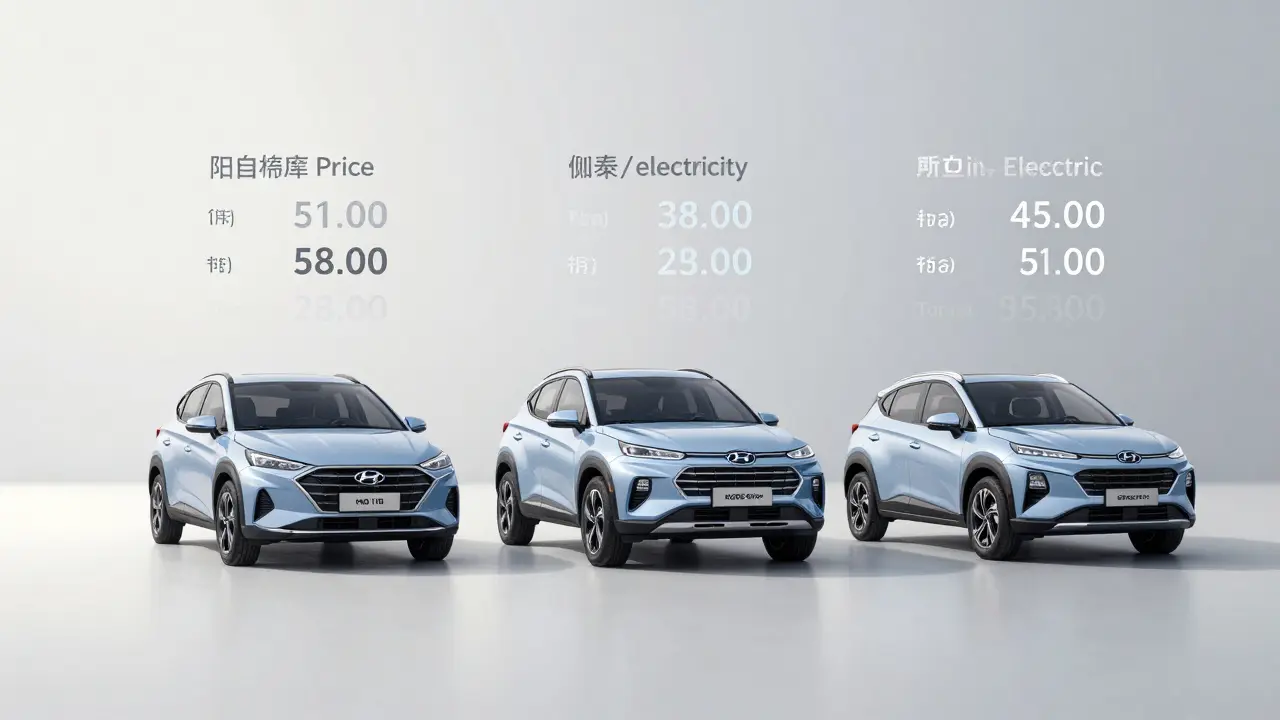 Tři modely Hyundai vedle sebe s grafy nákladů za 5 let