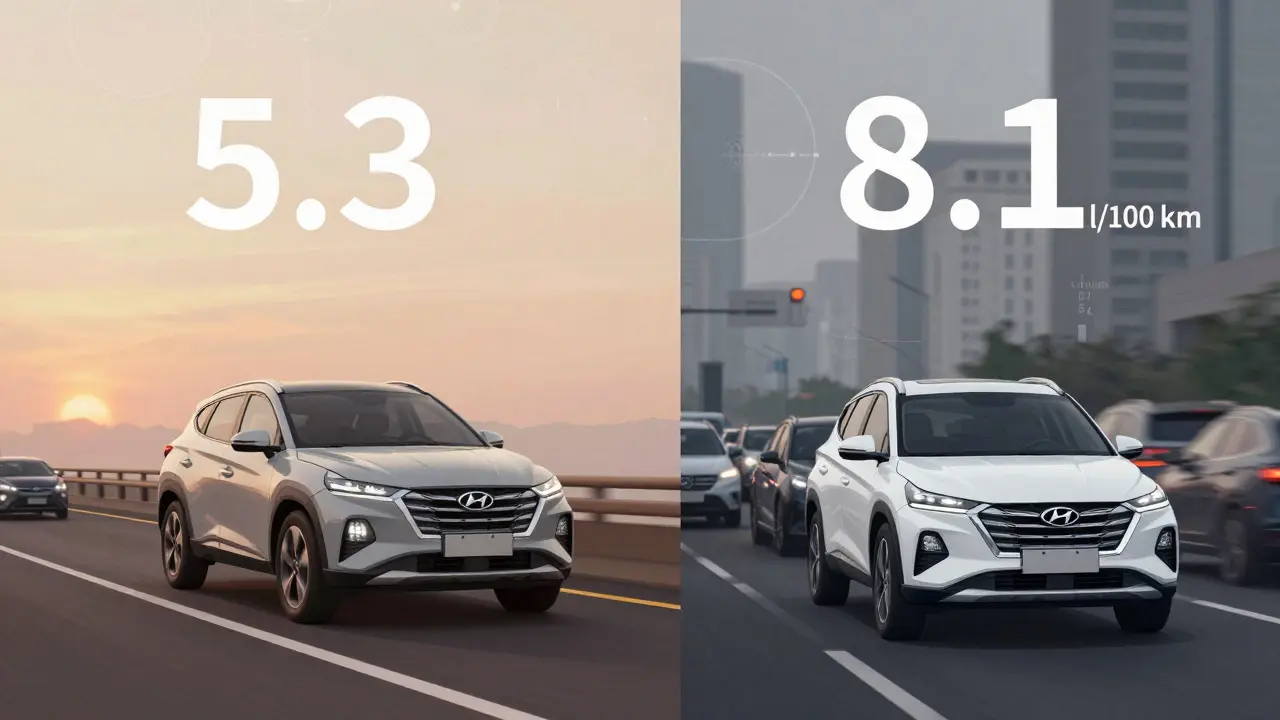 Dva typy Hyundai Tucson: diesel na dálnici a plug-in hybrid v městském provozu s ukázkou spotřeby.