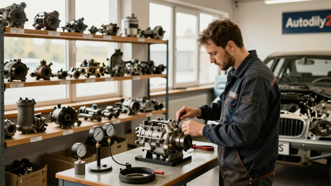 Technik testuje použitý díl BMW v specializovaném obchodě s viditelným VINem.