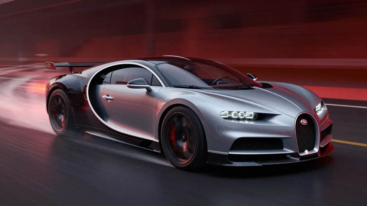 Bugatti Chiron při rychlosti 490 km/h s roztočenou pneumatikou a tepelným nárazem kolem kola