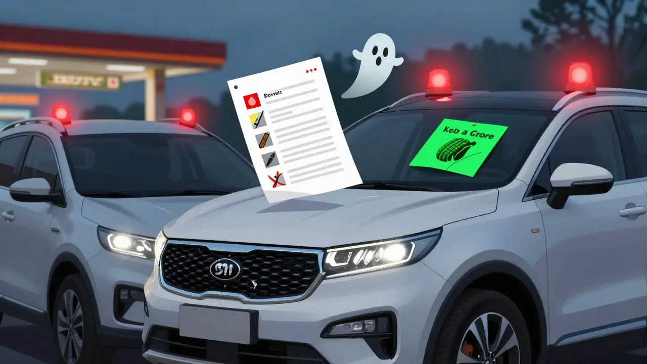 Kia Sorento nezvládla technickou kontrolu s výraznými varovnými znaky a dočasným průkazem.