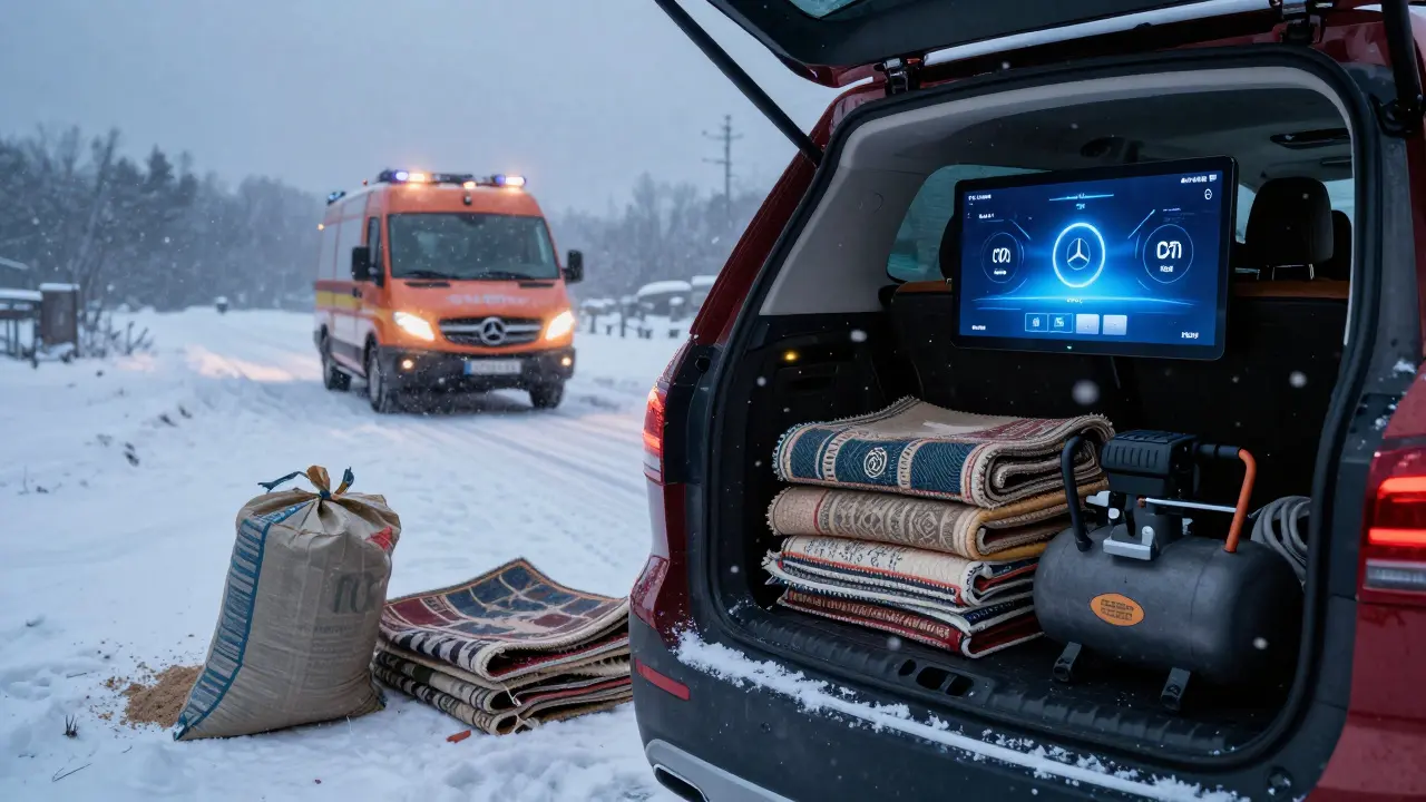 Mercedes s MB Connect a přístroji pro vyjetí z nebezpečí v zimním prostředí