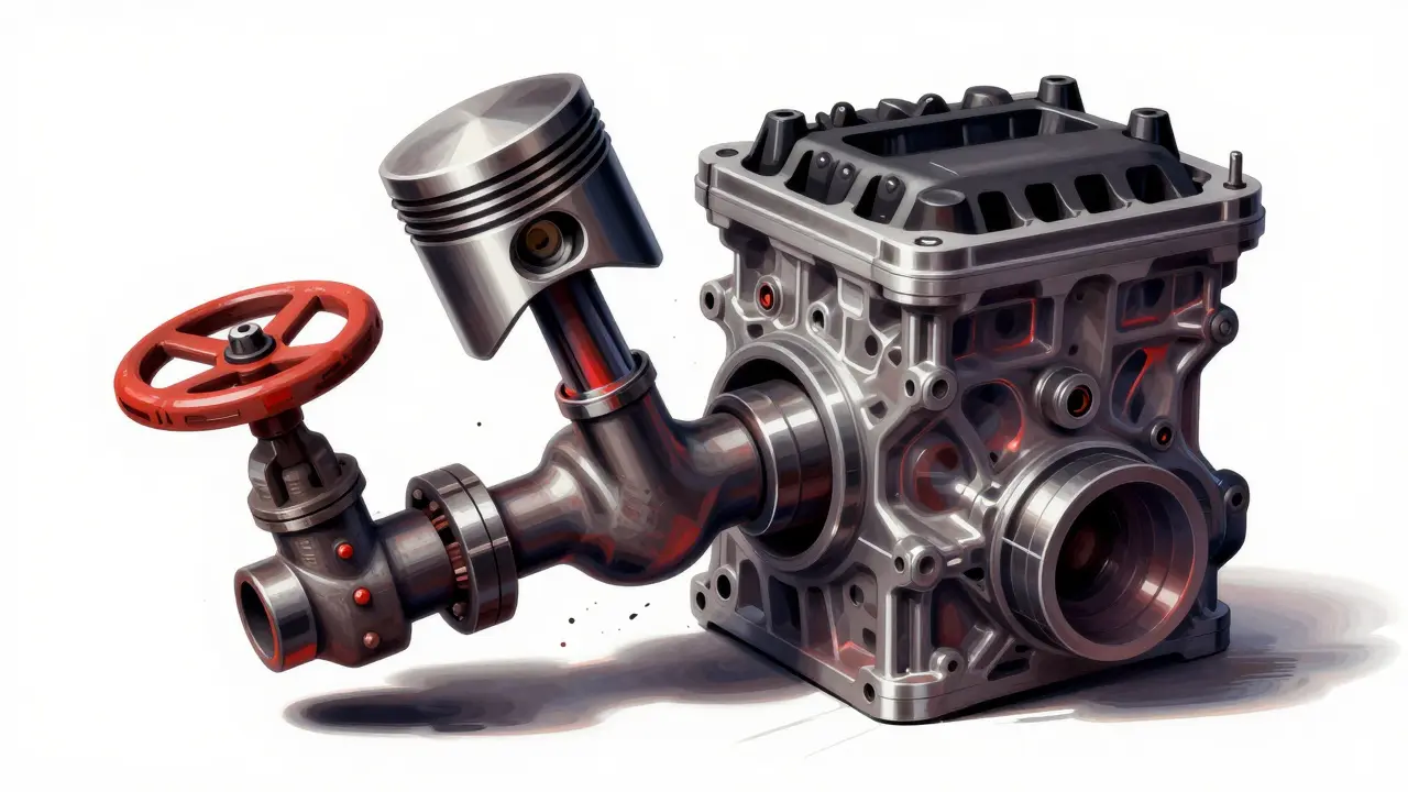 Poškozené ventily po přetržení řemene