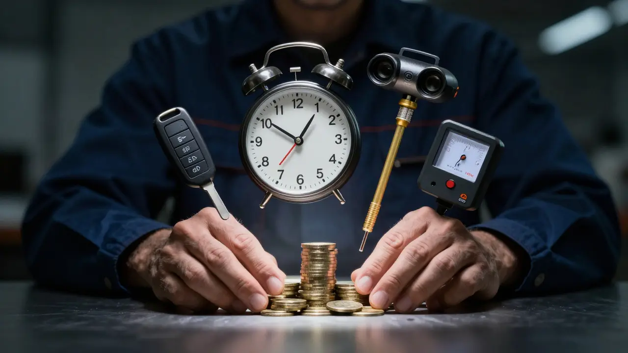 Schematické znázornění skrytých nákladů na hodinu práce v servisu BMW.