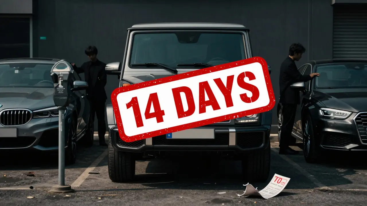 Mercedes G-Class about to be auctioned with '14 DAYS' warning stamp.