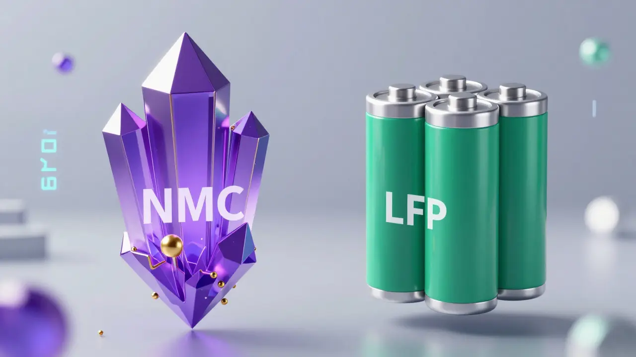 Konceptuální znázornění rozdílu mezi NMC a LFP baterickými články.