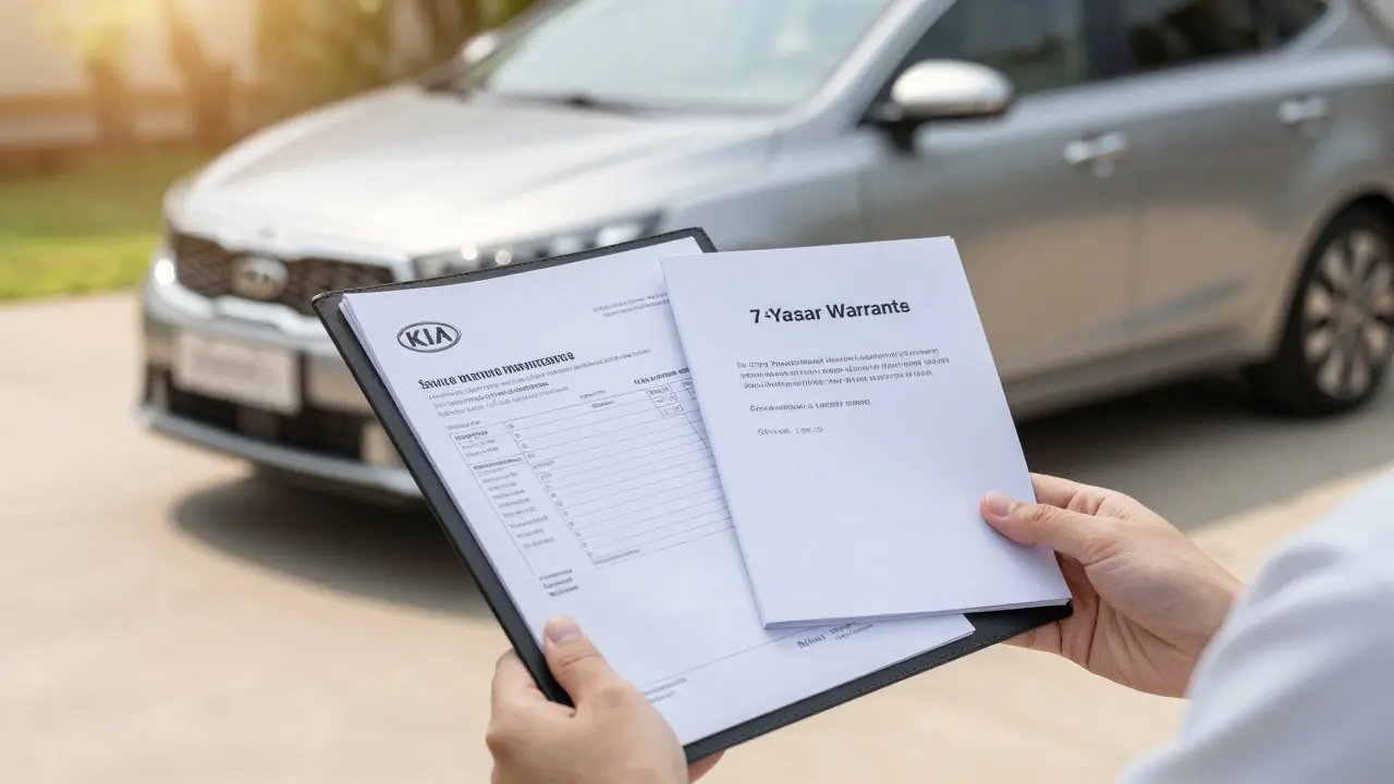 Servisní knižka a faktury jako doklad o údržbě vozu Kia pro zachování záruky.